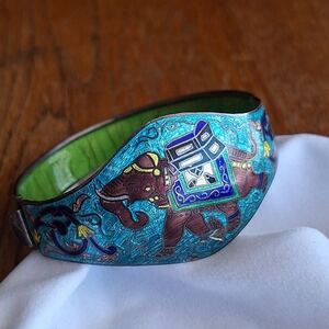Rajasthani Cloisonné Enamel Elephant Cuff Bracelet Sterling Silver Functional